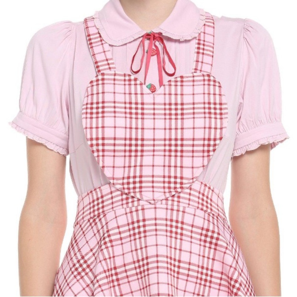 Pink & Red Plaid Heart Skirtalls Hot Topic Barbiecore Cosplay Halloween - Picture 2 of 3